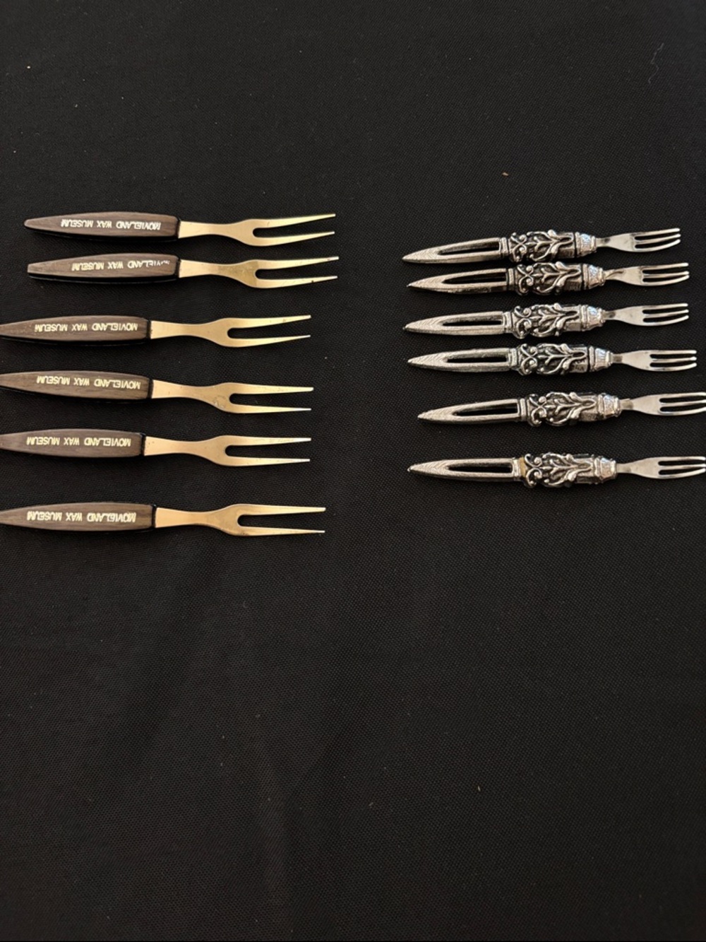 Set of Decorative Silver and Gold Appetizer Forks